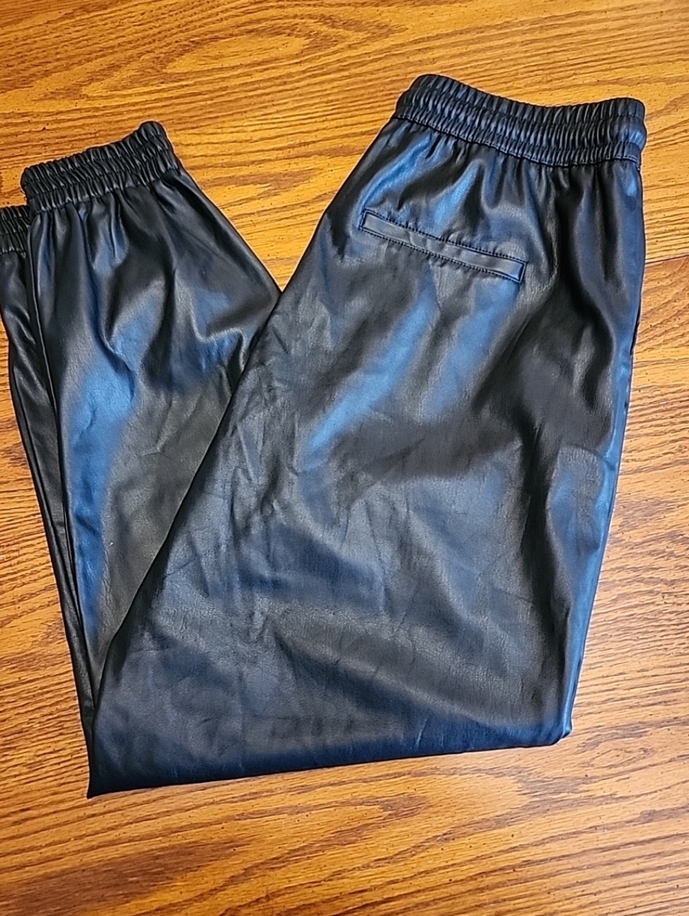 ZARA Women’s Black Vegan Leather Jogger Pants Drawstring Waist Cynch Hem Size M